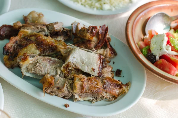 Grilled lamb with Greek appetizer — Stock Photo, Image