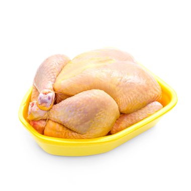 Corn-fed chicken in yellow packaging tray clipart