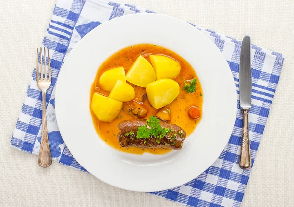 Roulades beef with potato, sauce, top view — Stock Photo, Image