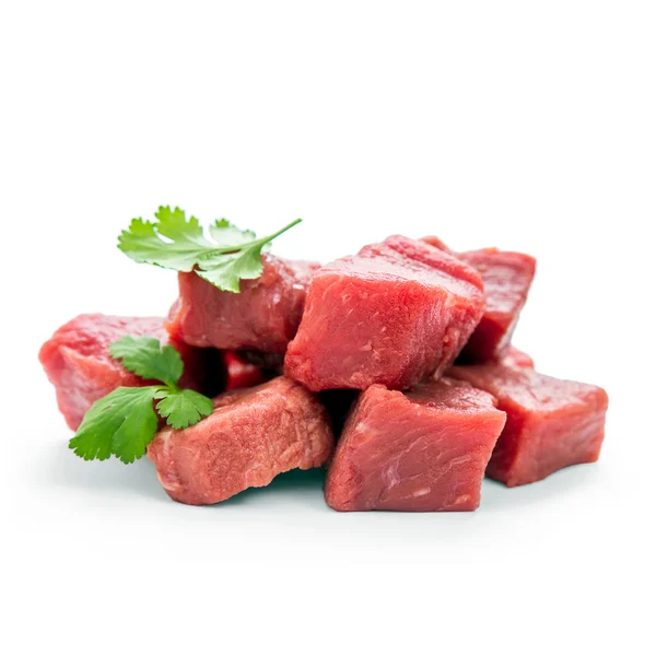 Pile of juicy beef cubes, macro — Stock Photo, Image