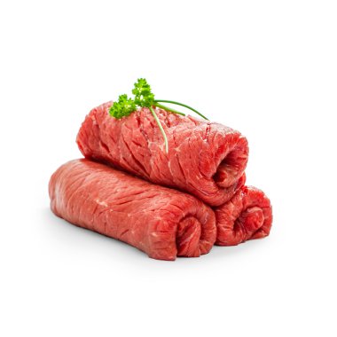 İzole üç ham rouladen sığır eti