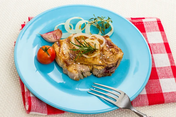 Juicy grilled pork chop, top view — Stock Photo, Image