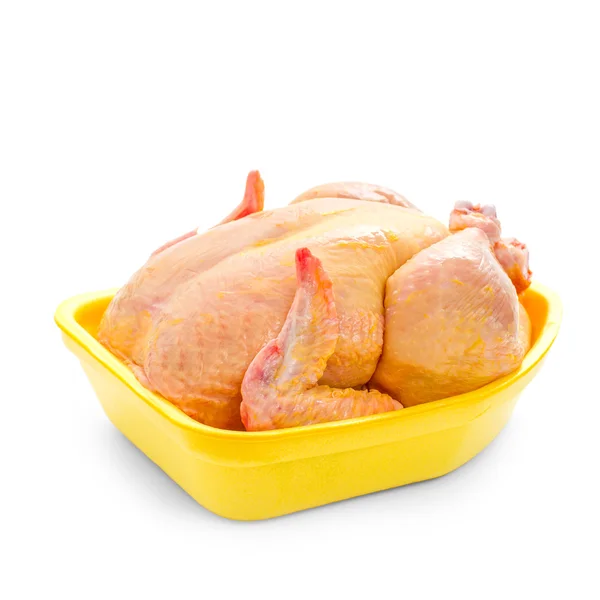 Corn-fed chicken in yellow packaging tray — Stock Photo, Image