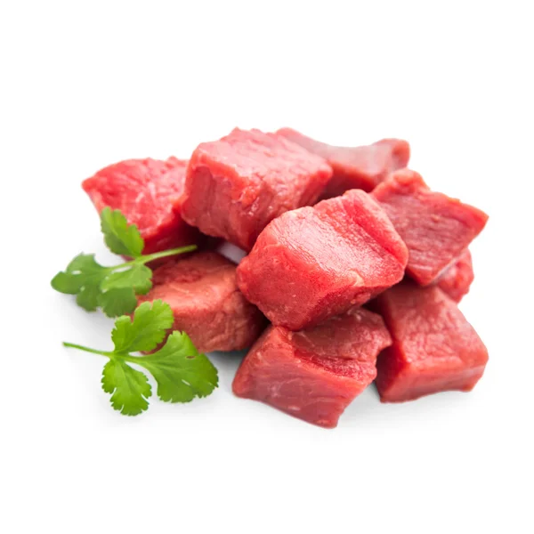 Pile of juicy beef cubes, macro — Stock Photo, Image