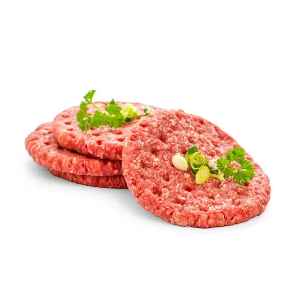 Empat potong hamburger segar di atas putih — Stok Foto