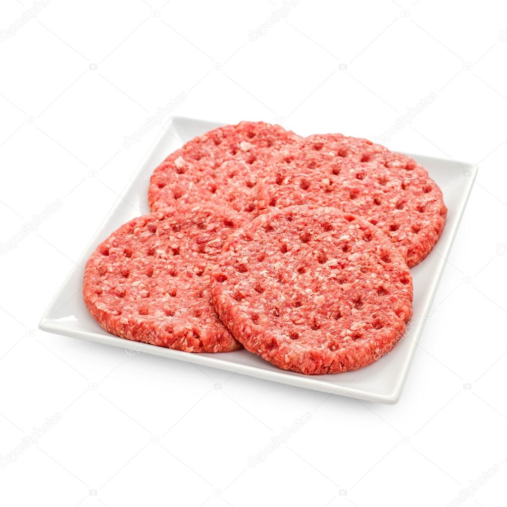 Four fresh hamburger slices on white plate