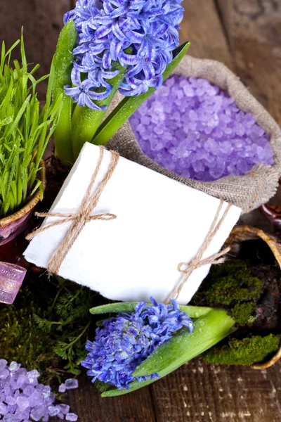 Hyacinths flowers with spa salt — Stock Photo, Image