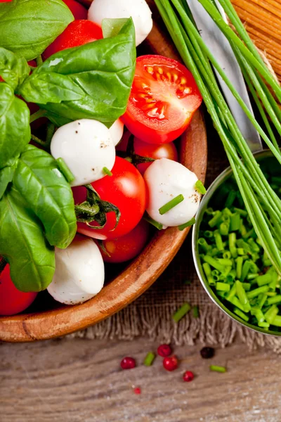 Mozzarella cheese with cherry tomatoes — Stock Photo, Image