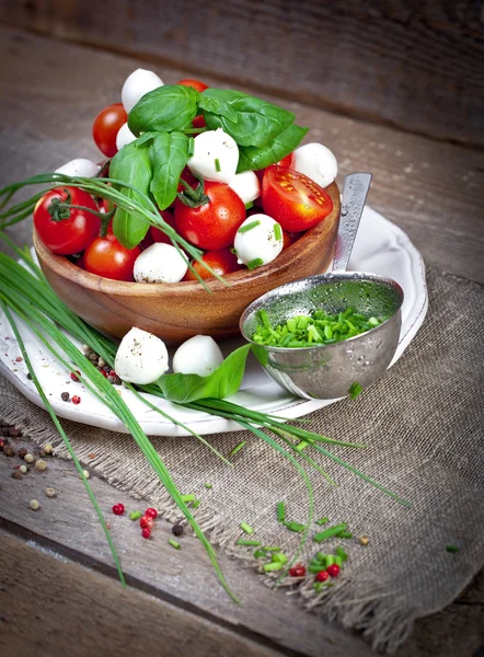 Mozzarella cheese with cherry tomatoes — Stock Photo, Image