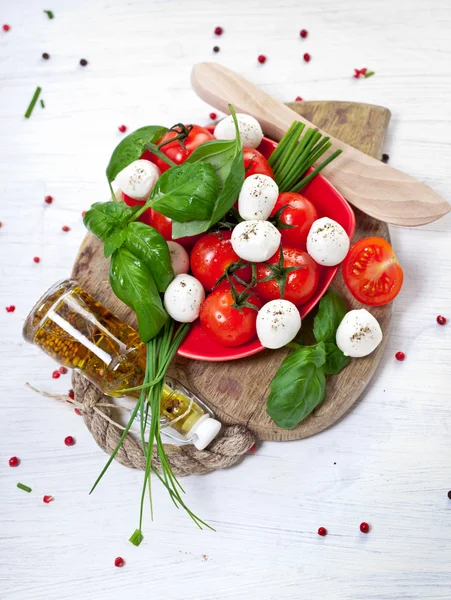 Mozzarella cheese with cherry tomatoes — Stock Photo, Image