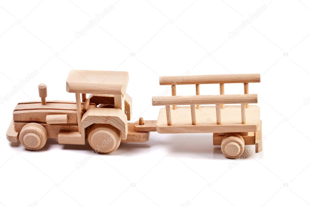 wooden toy tractor and trailer