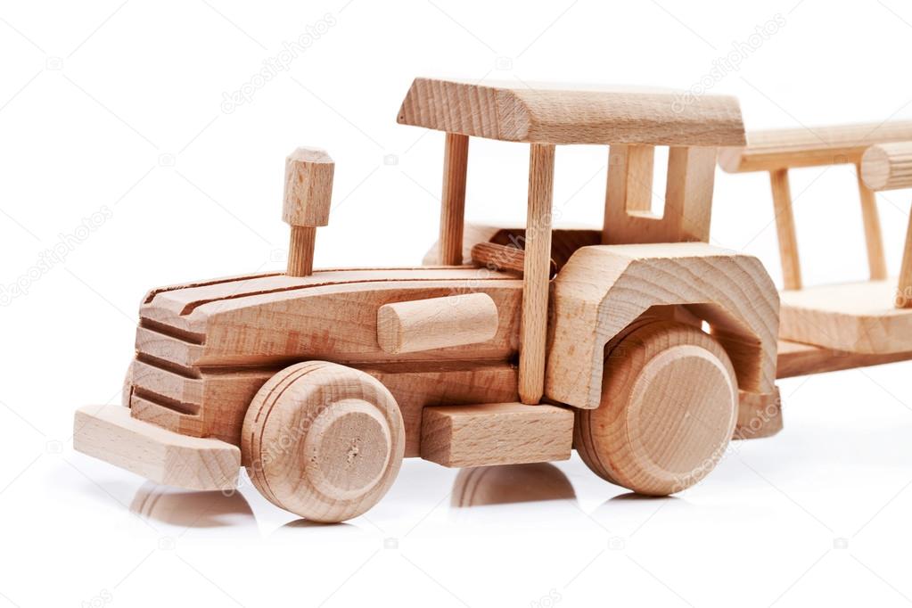 wooden toy tractor and trailer