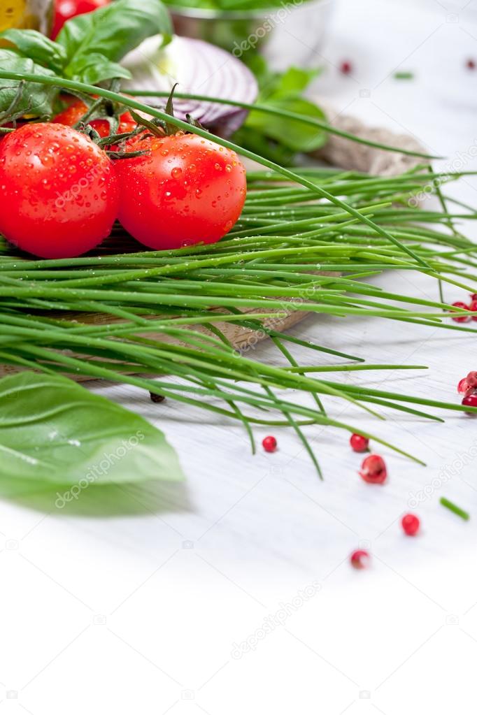 Cherry Tomatoes, chives and peppers