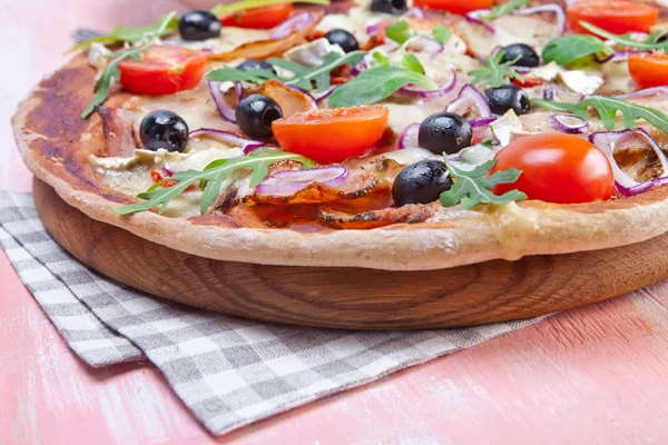 Pizza with dry cured ham — Stock Photo, Image