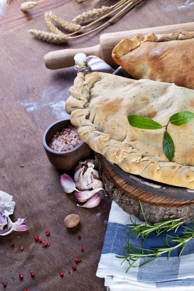 Italian pastry stuffed with cheese and meat — Stock Photo, Image