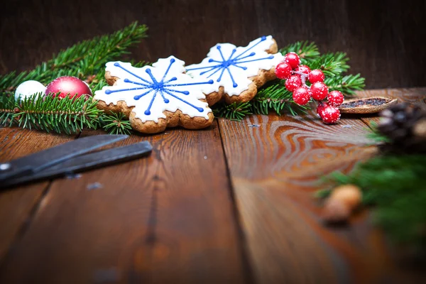 Christmas decorations on wooden background — Stock Photo, Image