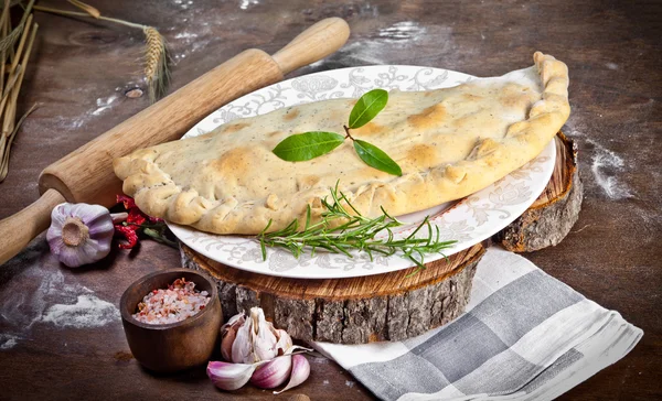 Italian pastry stuffed with cheese and meat — Stock Photo, Image