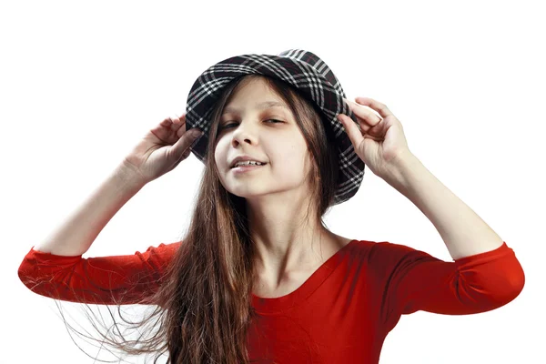 Έφηβος κορίτσι Ποζάροντας στο καπέλο — Φωτογραφία Αρχείου
