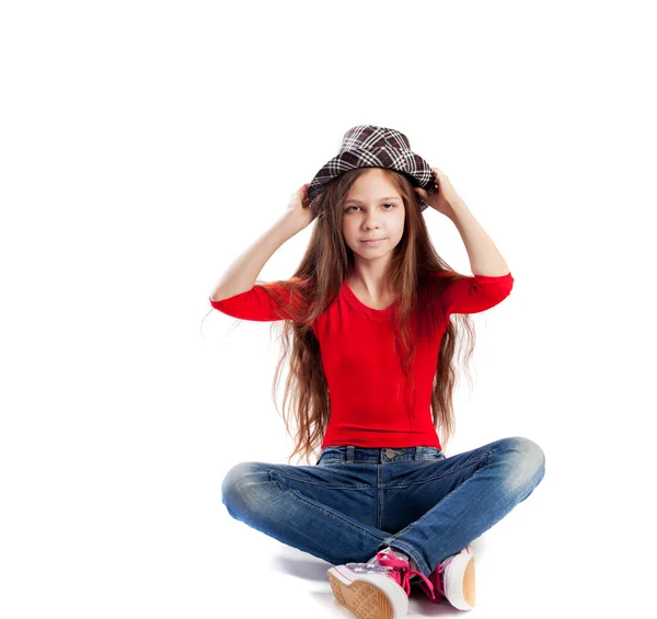 Bella ragazza adolescente in cappello — Foto Stock