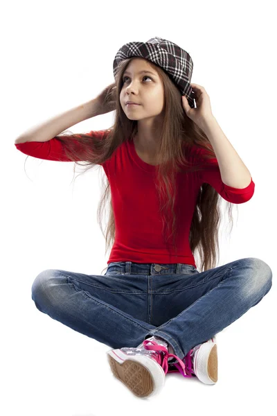 Beautiful teen girl in hat — Stock Photo, Image