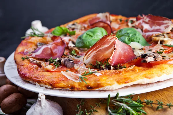 Pizza with Ham and Mushrooms