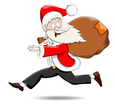 Çalışan bir kırmızı Santa suit adam giyinmiş