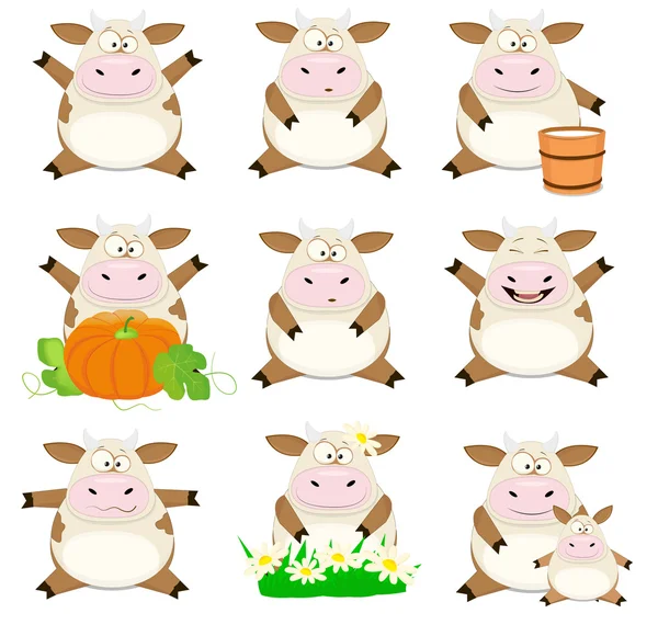 Set of Nice vector cartoon cows — Stock Vector