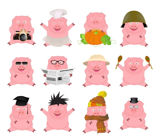 Хороший набор мультяшных свиней — стоковый вектор