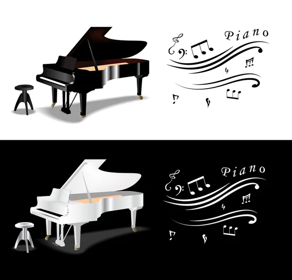 Zongora fekete-fehér — Stock Vector