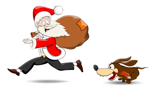 Running gekleed in een rood Santa pak man — Stockvector