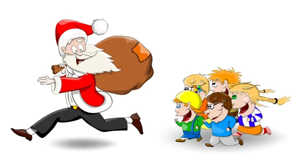 Running gekleed in een rood Santa pak man — Stockvector