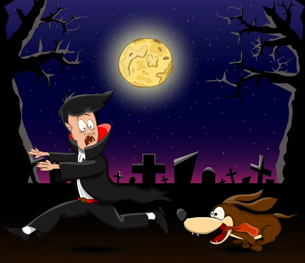 Vettoriale vampiro dei cartoni animati, scappando su helloween — Vettoriale Stock