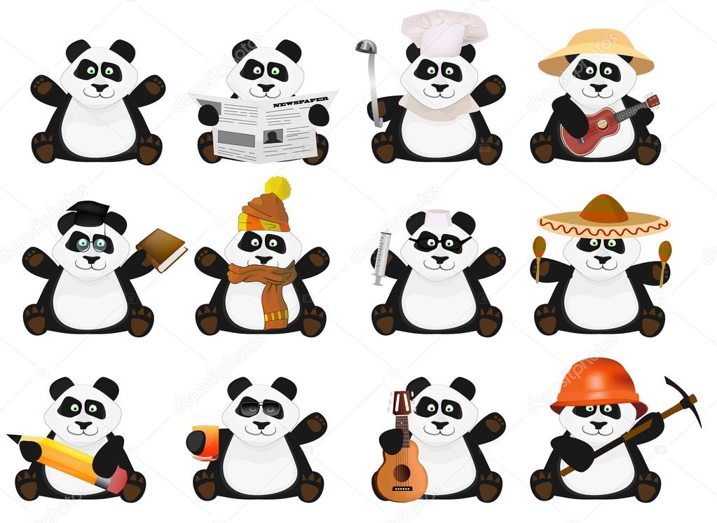 Set of cartoon panda