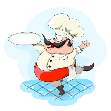 Vektör karikatür aşçı tepsi ile