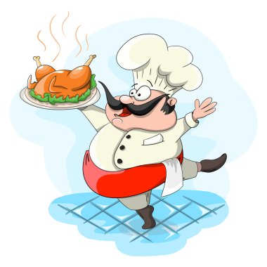 Vektör karikatür aşçı tepsi ile