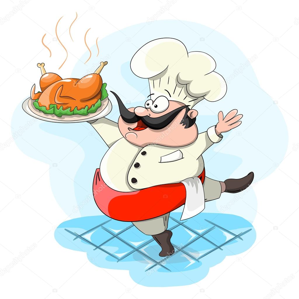 Vector cartoon cook with tray
