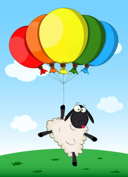 Birthday card with cartoon sheep — Stock Vector