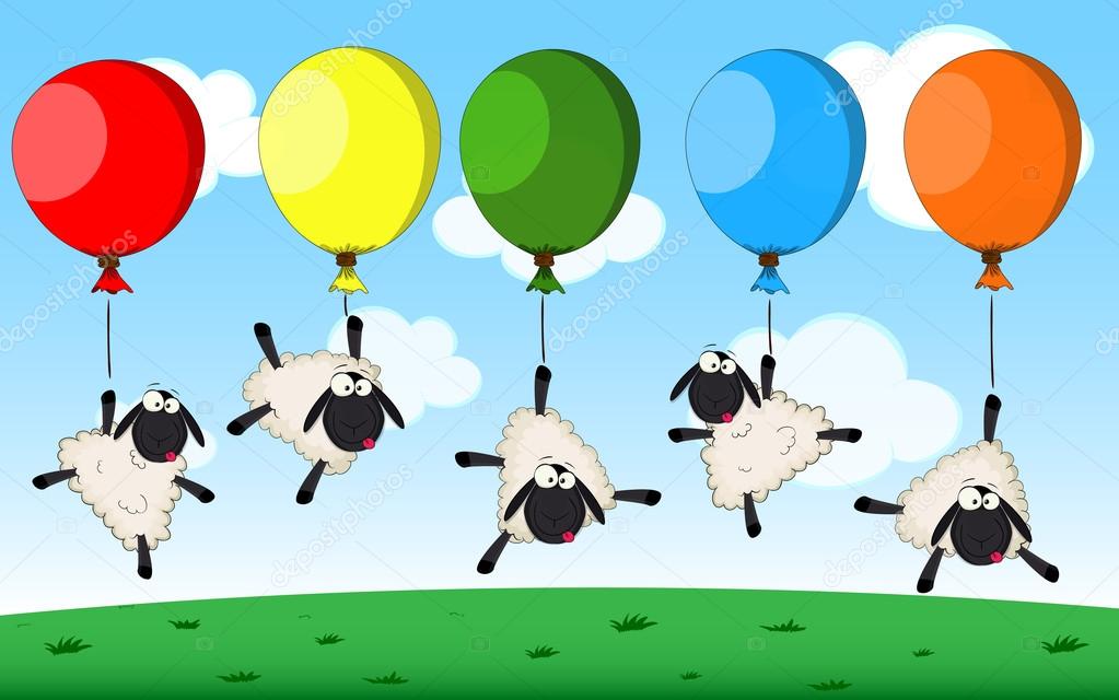 Birthday card with cartoon sheeps