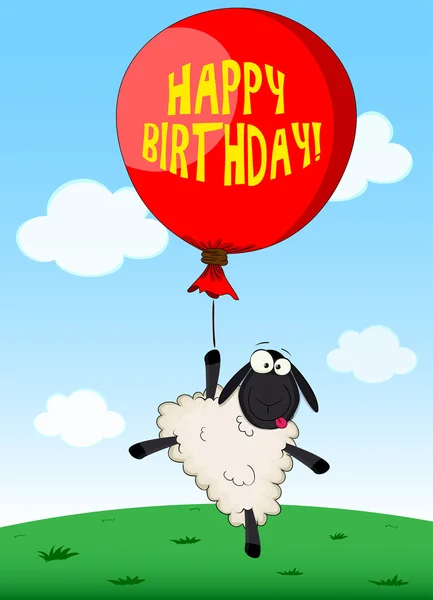 Verjaardag card met cartoon schapen — Stockvector