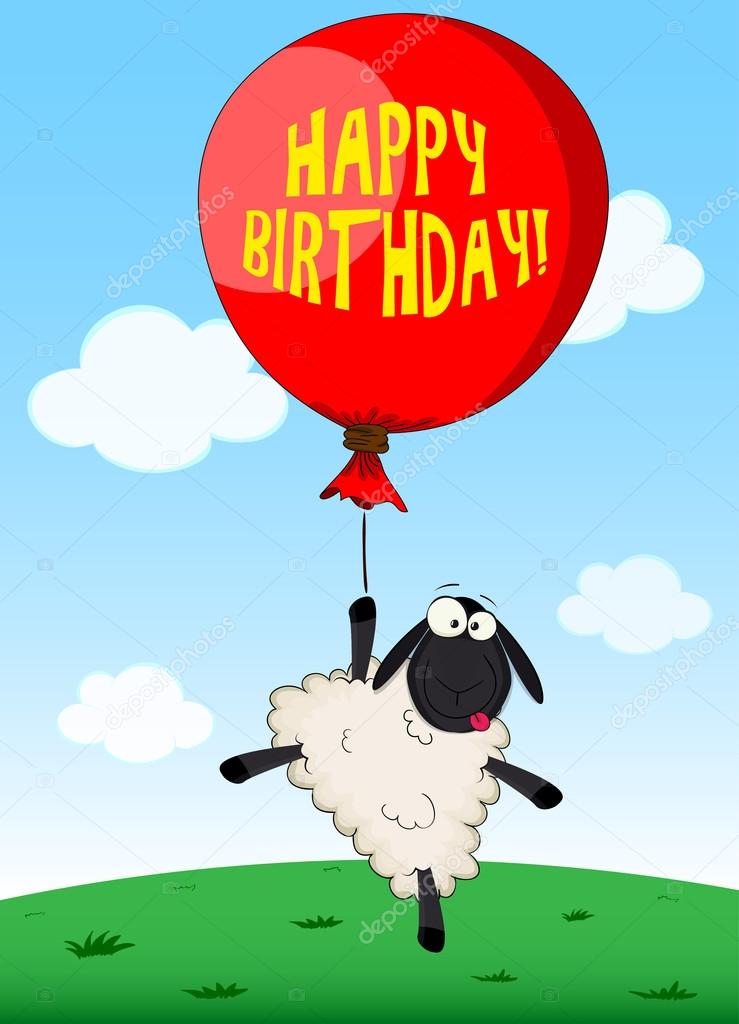 Birthday card with cartoon sheep