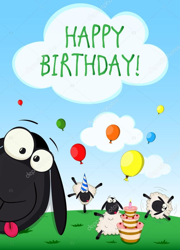 Birthday card with cartoon sheeps