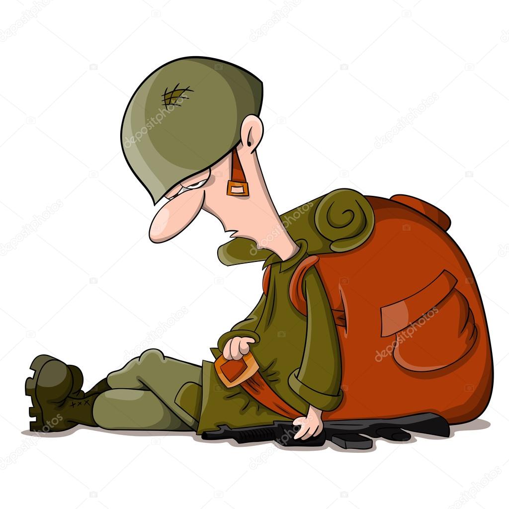 Tired cartoon soldier