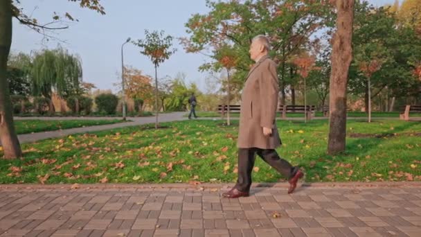Zelfverzekerde zakenman wandeling in de stad — Stockvideo