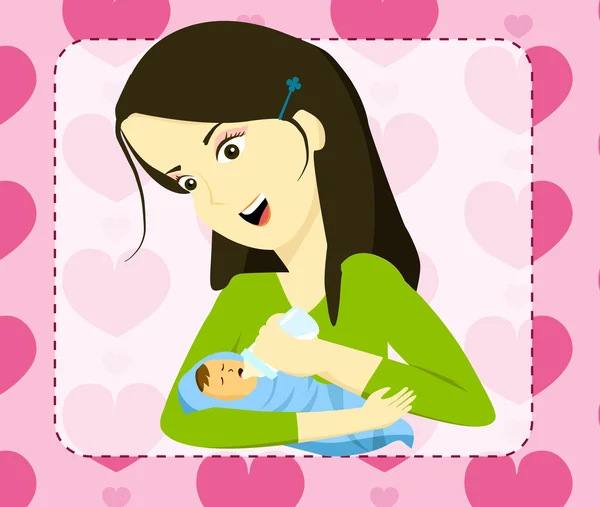 Mother holding her baby and bottle feeding — Stock Vector