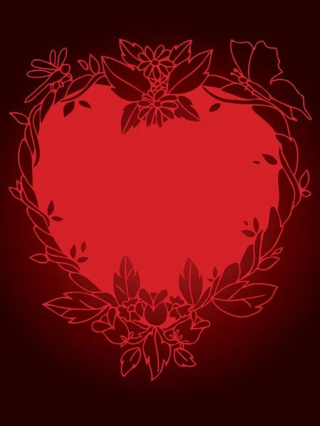 Fondo rojo del corazón floral — Vector de stock