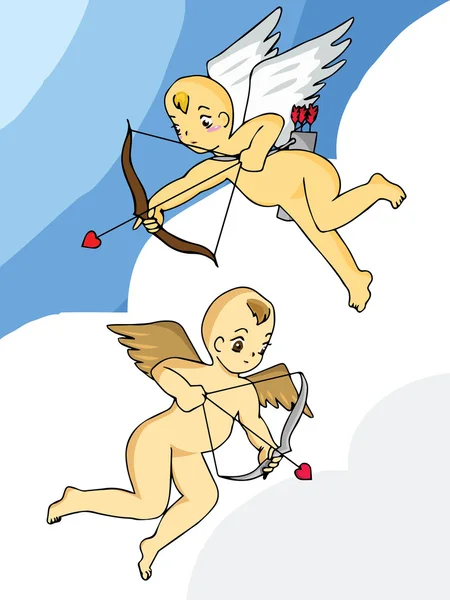 Cupido dos desenhos animados no céu — Vetor de Stock