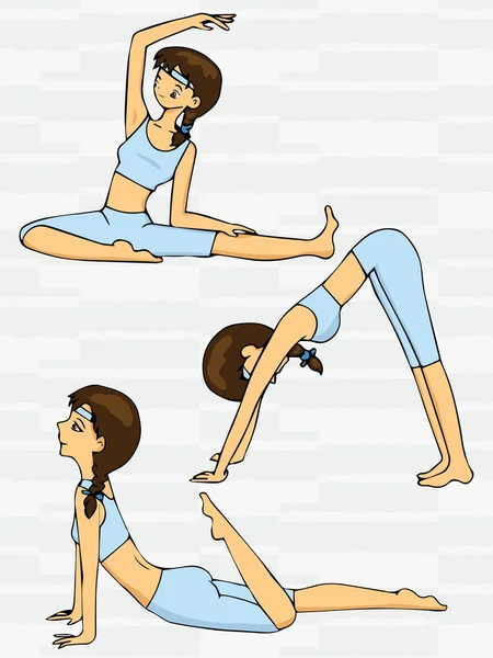 Cartoon süße Frau macht Yoga-Übungen — Stockvektor