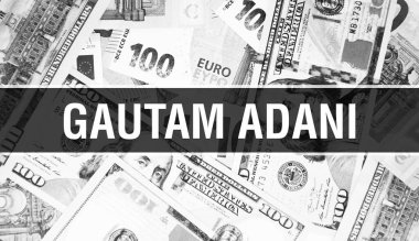 Gautam Adani metin kavramı. Amerikan Doları Nakit Para, 3D görüntüleme. Dolar Banknote 'ta milyarder Gautam Adani. Dünyanın en iyi finans milyarderi - Londra, 3 Mayıs 202