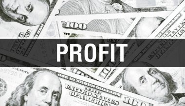 Kâr metni kavramı kapatma. Amerikan Doları Nakit Para, 3D görüntüleme. Dolar Banknote 'ta kâr. Finansal ABD para banknotu Ticari para yatırım kar consepti