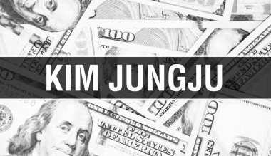 Kim Jungju metin kavramı. Amerikan Doları Nakit Para, 3D görüntüleme. Milyarder Kim Jungju, Dolar Banknote 'da. Dünyanın en iyi finans milyarderi - Londra, 3 Mayıs 202